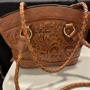 Patricia Nash Italian‎ Leather Floral Embossed Tan Brown bag